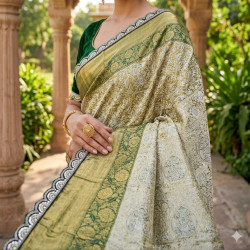 Premium Kanjivaram Pattu Silk Zari Weaving Saree with Contrast Border